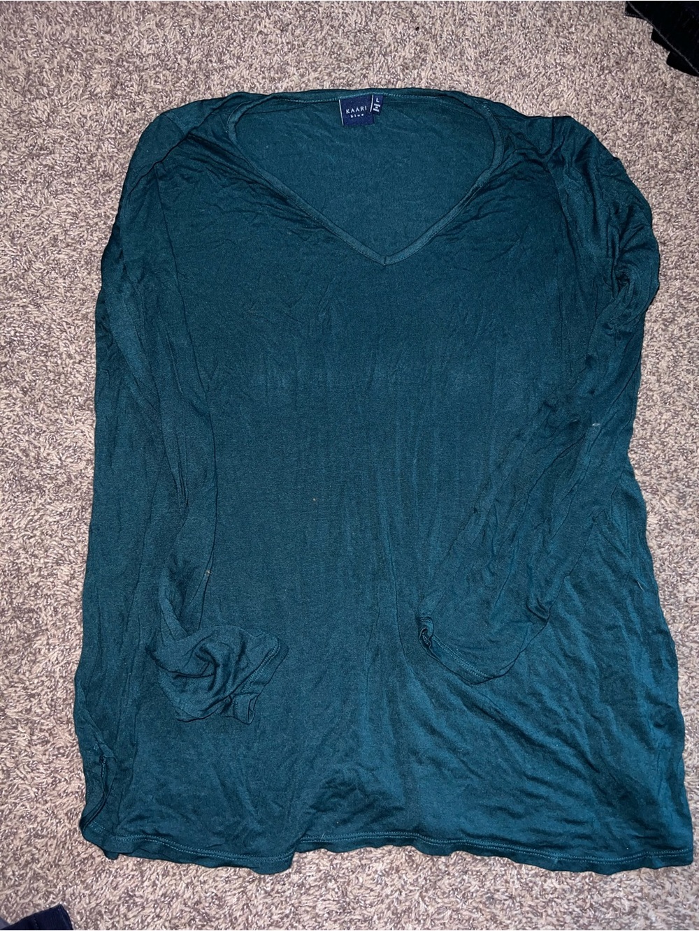 Kaari Blue Deep Teal V-Neck Long Sleeve Top